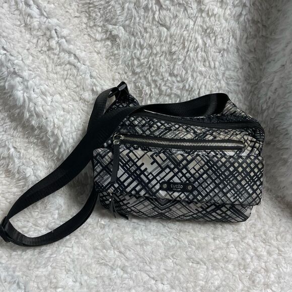 Tutilo New York gray and black Nylon crossbody bag adjustable strap - Picture 1 of 13